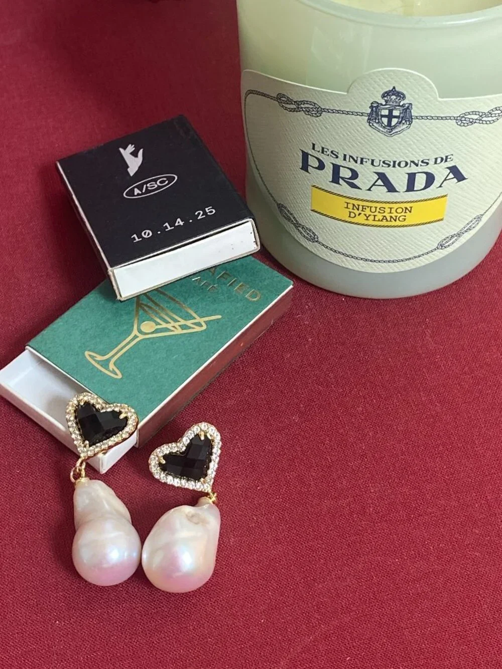 Vintage-Inspired Pearl Drop Earrings W/ Onyx Heart Gemstone from F+H Studios